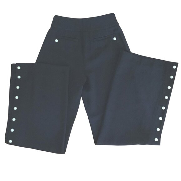 LEIFSDOTTIR ANTHROPOLOGIE Women High Waist Black Wide Leg Pearl Button Pants 6 - Picture 8 of 14